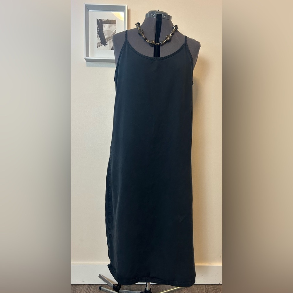 Tentree Black TENCEL Midi Dress XL Minimal Slip Dress Adjustable Straps